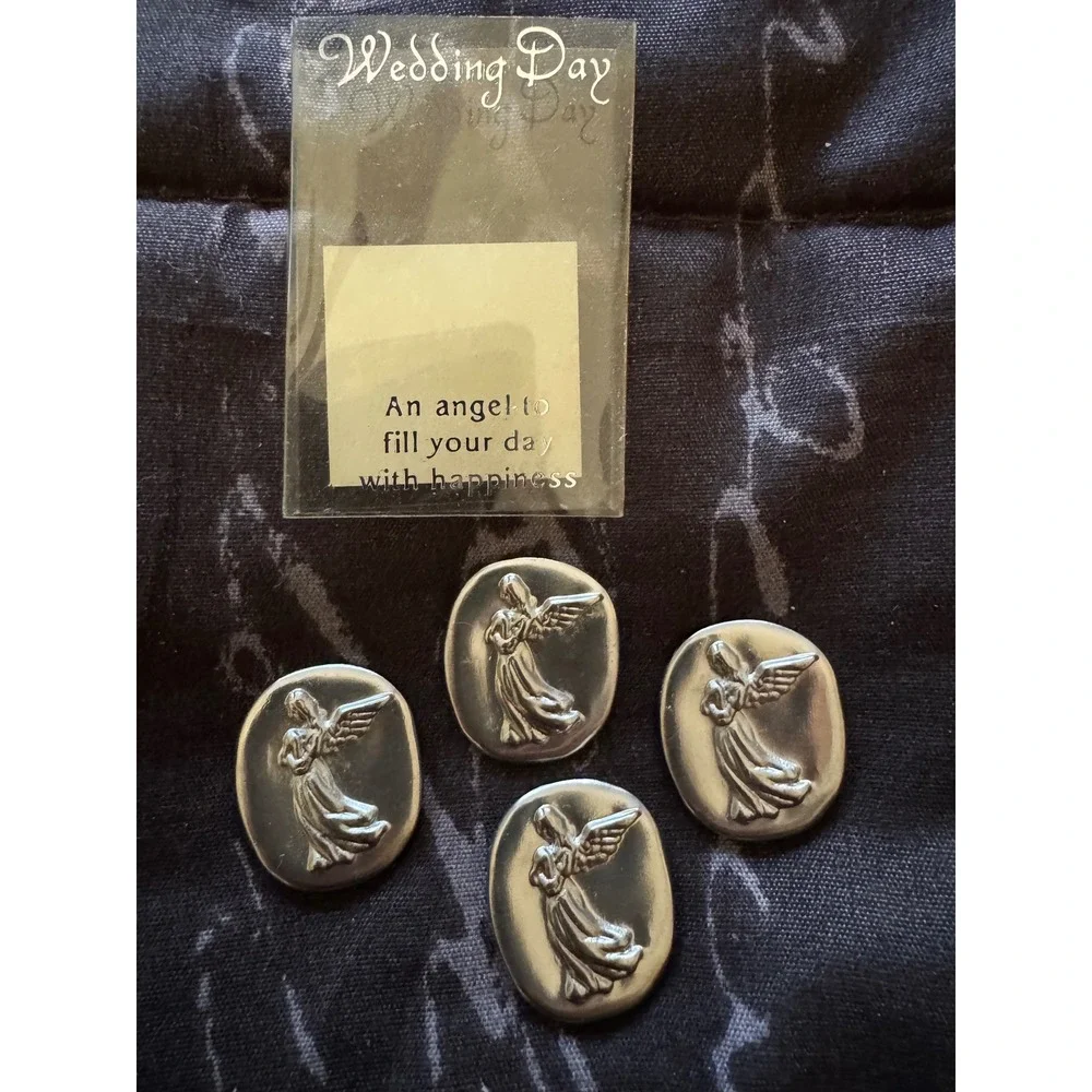 Wedding Day Angel Pocket Tokens Set of 4 Bride Bridesmaid Engagement Silver Tone